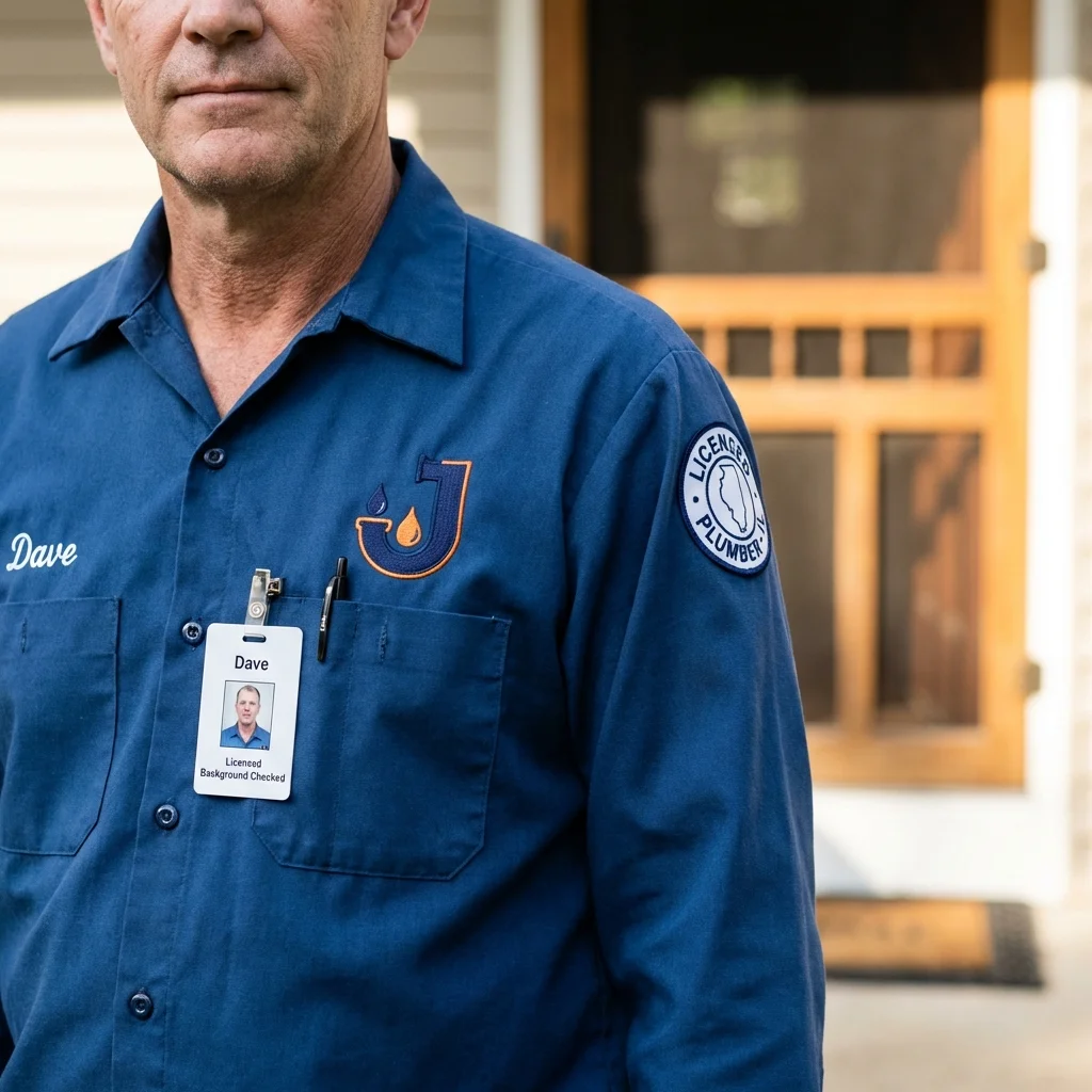 Licensed plumber showing ID badge in Greenwood, MO