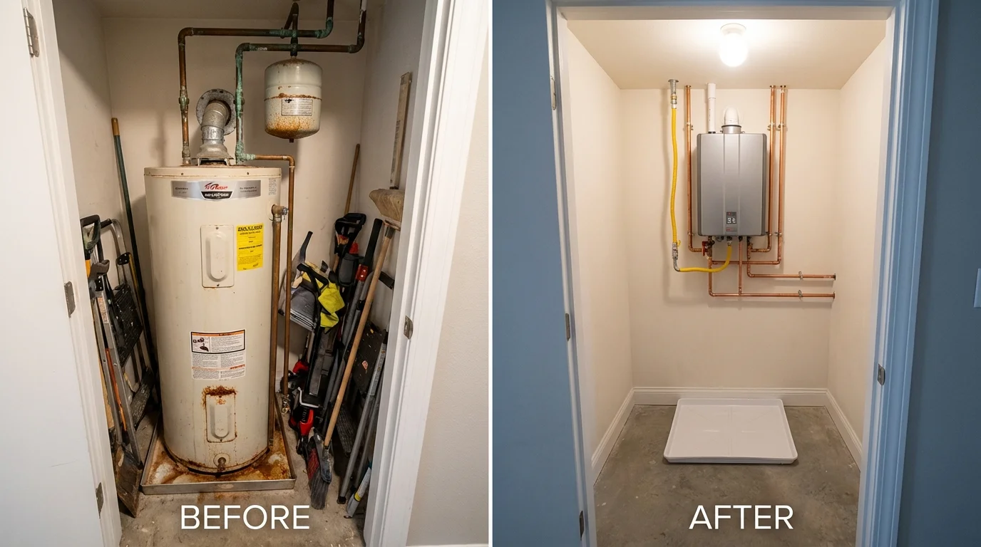 Tank water heater versus wall-mounted tankless unit comparison for Greenwood, MO homeowners